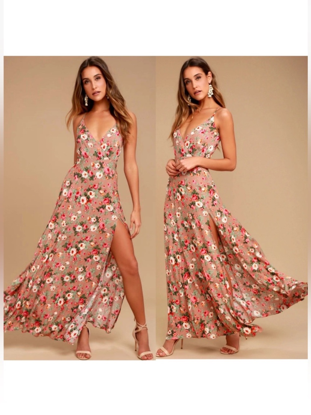 Lulus Everlasting Bliss Blush Floral Maxi Dress Large Boho Romantic  Sz XL